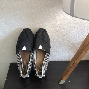 Toms Black Striped Slip Ons
